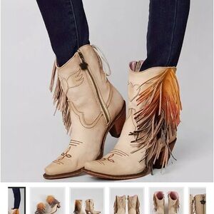 Boho Fringe Ankle Boots - Cream and Tan